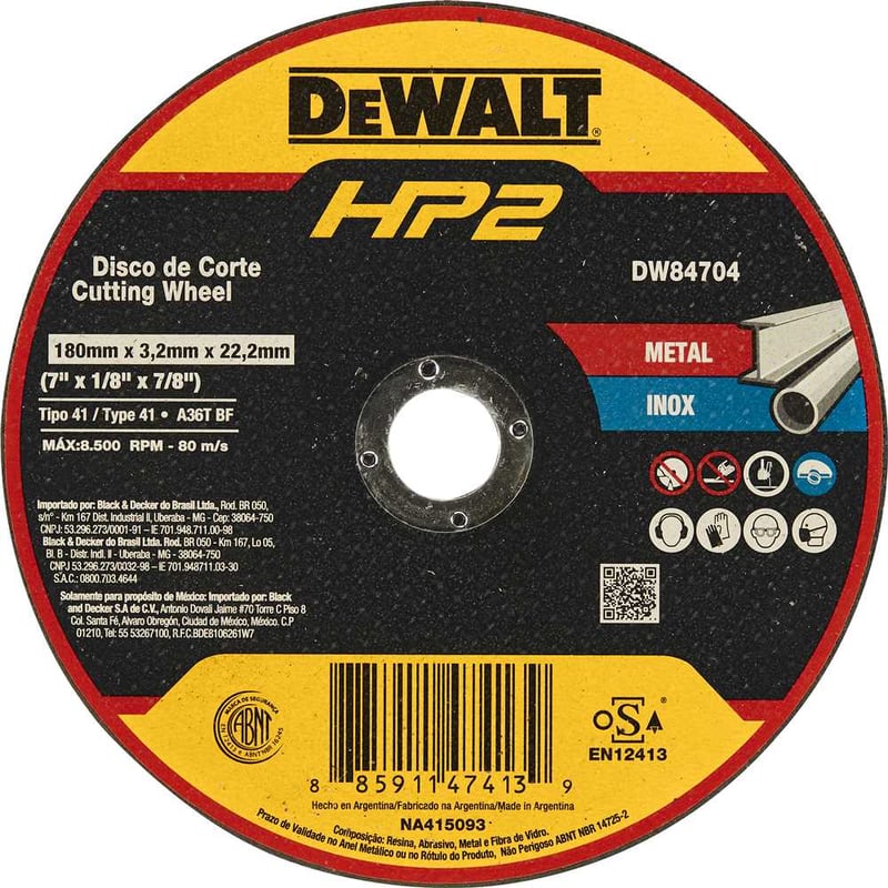 Disco de corte 180 mm x 3,2 mm x 22,23 mm, DW84704 HP2