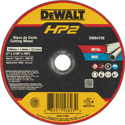 Disco de corte 180 mm x 1,6 mm x 22,23 mm, DW84705 HP2
