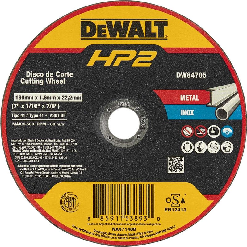 Disco de corte 180 mm x 1,6 mm x 22,23 mm, DW84705 HP2