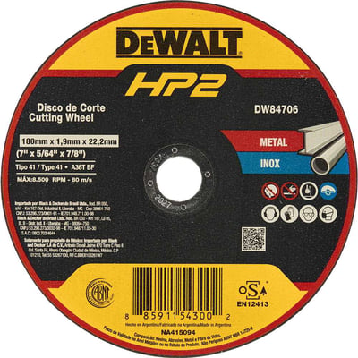 Disco de corte 180 mm x 1,9 mm x 22,23 mm, DW84706 HP2