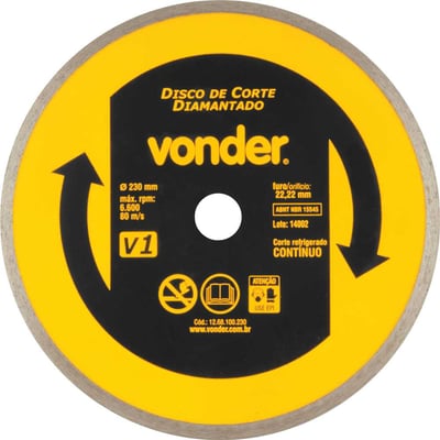 Disco de corte diamantado, 230 mm x 22,2 mm, contínuo