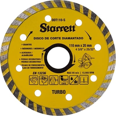 Disco de corte diamantado, 110 mm x 20 mm, turbo