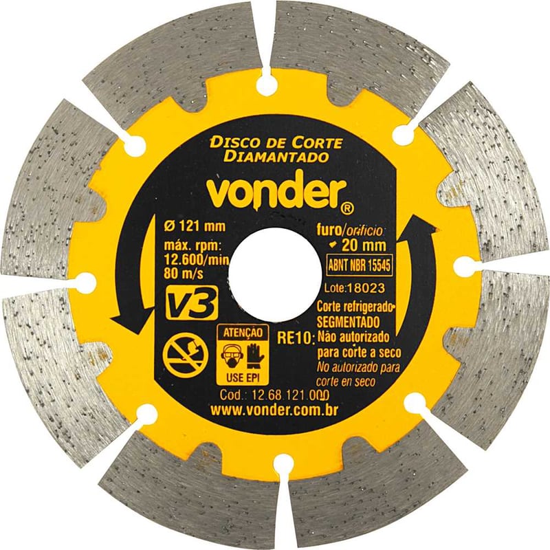 Disco de corte diamantado, 121 mm x 20 mm, segmentado