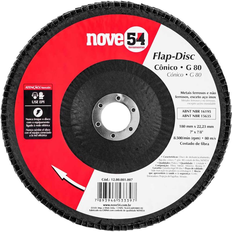 Flap-disc, disco de desbaste/acabamento, 7" - 180 mm, cônico, grão 80