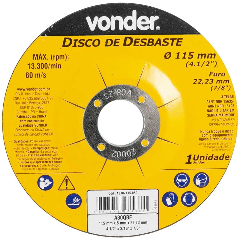 Disco de desbaste 115,0 mm x 5,0 mm x 22,23 mm