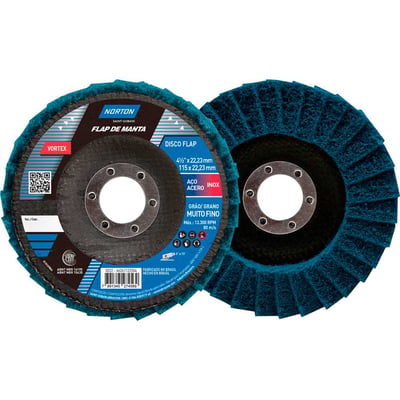 Disco de desbaste/acabamento, flap BEAR TEX, fibra, perfil cônico, azul, fino, 4 1/2" (115 mm X 22 mm), grão 100/120, 66261122504