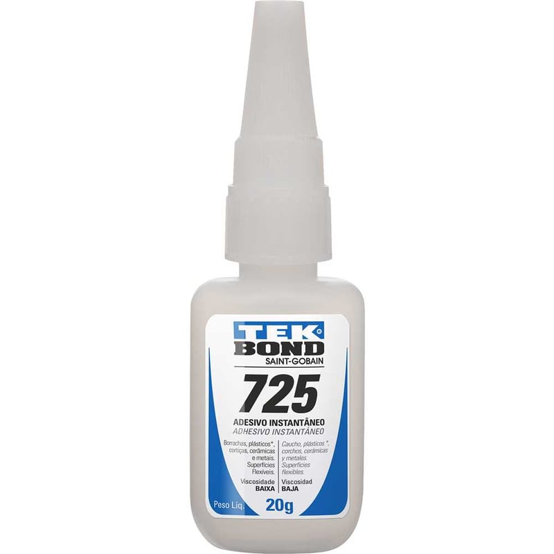 Adesivo instantâneo, a base de cianoacrilato, uso geral, transparente, 20 g, colagem extraforte