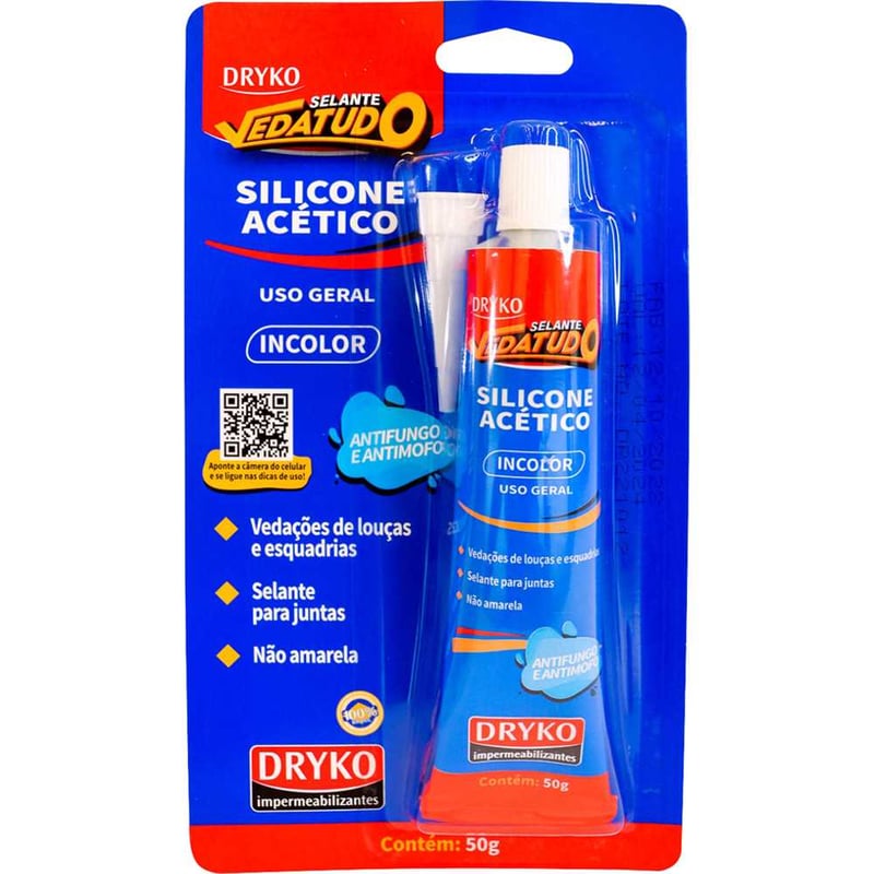 Borracha de silicone acético, com fungicida, incolor, 50 g