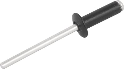 Rebite de repuxo 4,8 mm x 10,0 mm, preto, pacote com 50 peças