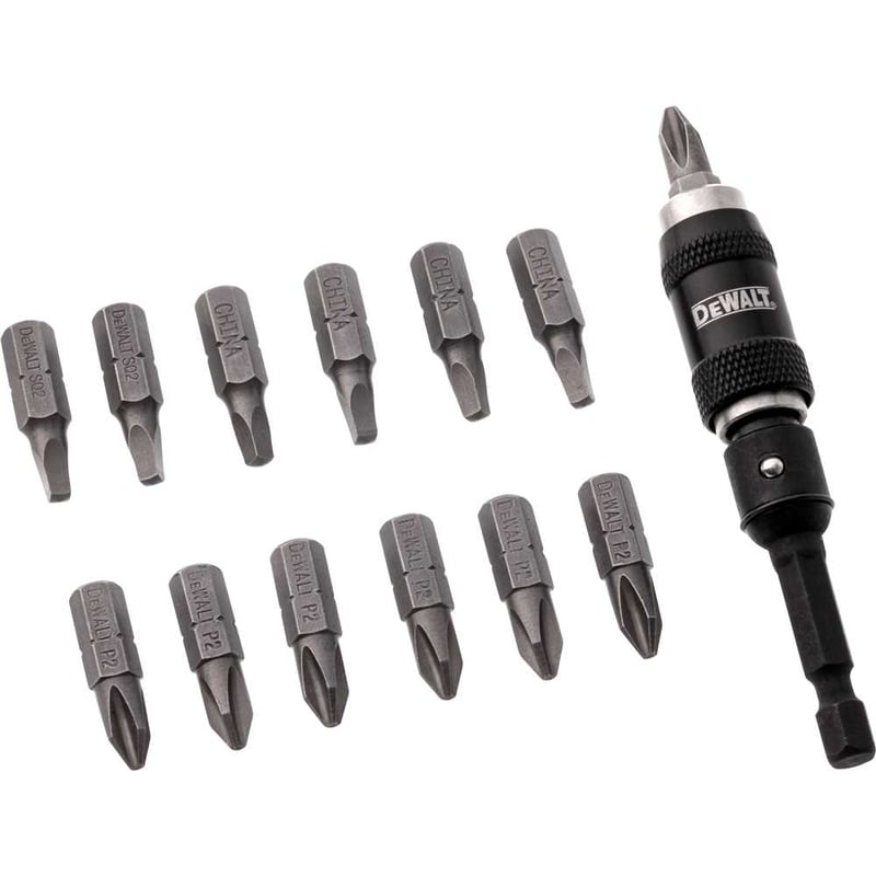 Adaptador angular para parafusadeira e bits (7 phillips nº 2 e 6 quadrado nº 2), com 14 peças, DWPVTC14