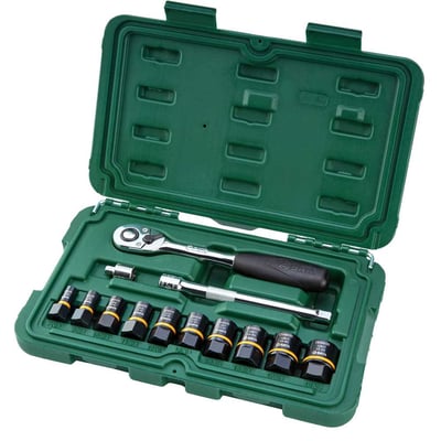 Jogo de soquetes sextavados com encaixe de 1/4" e 3/8", 7,0 mm a 19,0 mm, com 13 peças, ST09137
