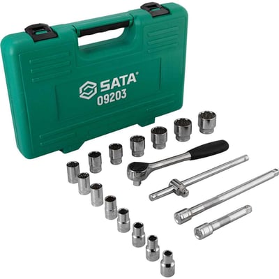 Jogo de soquetes estriados encaixe 1/2", 10 mm a 32 mm, com 18 peças, ST09203SJ