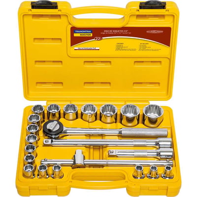 Jogo de soquetes estriados, encaixe de 1/2", 8 mm a 32 mm, com 22 peças, TRAMONTINA
