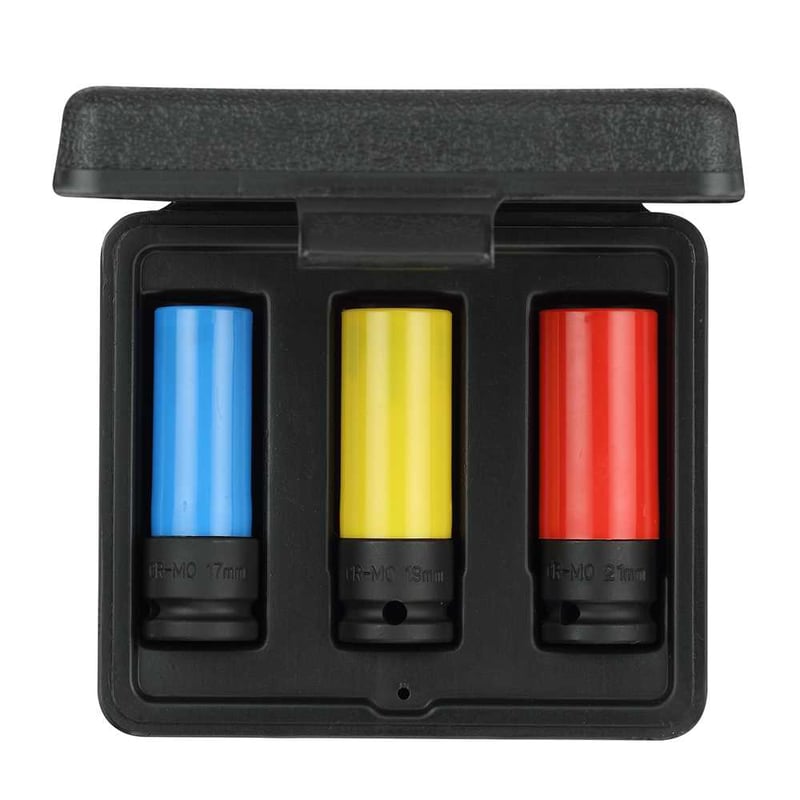 Jogo de soquetes de impacto sextavados, encaixe de 1/2", 17,0 mm, 19,0 mm e 21,0 mm, com 3 peças, R63043003