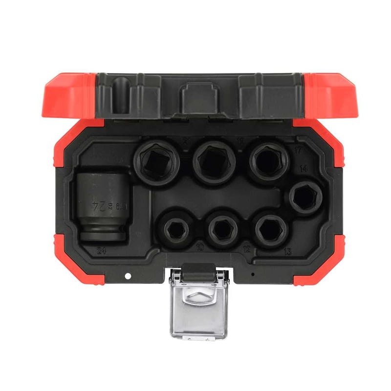 Jogo de soquetes de impacto sextavados, encaixe de 1/2", 10,0 mm a 24,0 mm, com 8 peças, R63003008