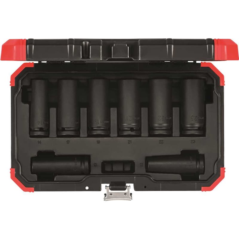 Jogo de soquetes de impacto sextavados longos, encaixe de 1/2", 12,0 mm a 23,0 mm, com 8 peças, R63003108