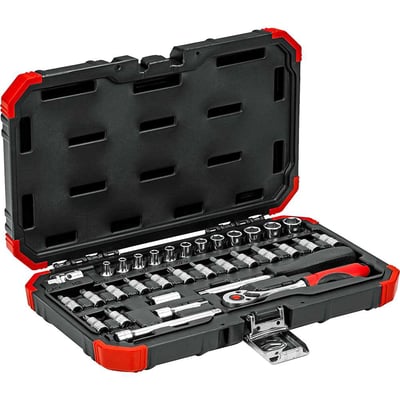Jogo de soquetes sextavados e acessórios, encaixe de 1/4", 4,0 mm a 13,0 mm, 33 peças, R49003033