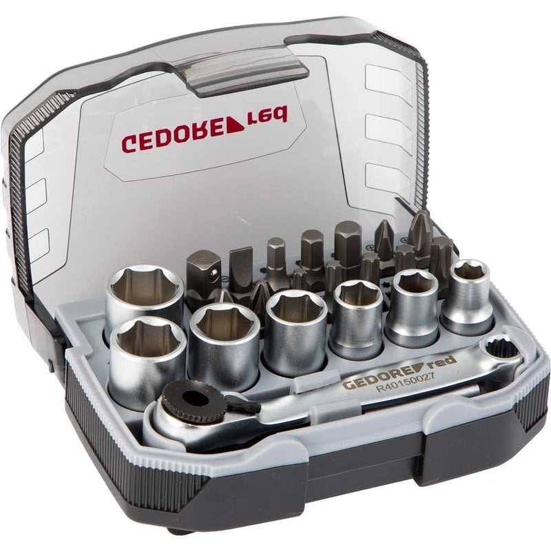 Jogo de soquetes sextavados e acessórios, encaixe de 1/4", 6,0 mm a 13,0 mm, com 23 peças, R49005023
