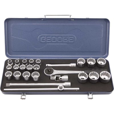 Jogo de soquetes estriados unit drive e acessórios, encaixe 1/2", 10 mm a 32 mm, com 25 peças, D19KMU