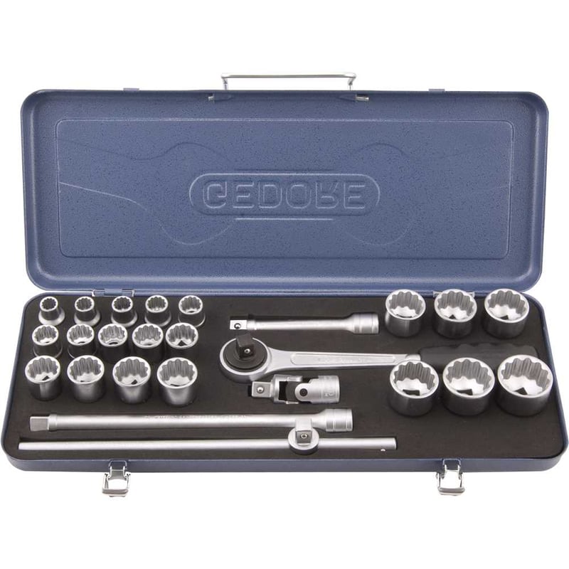 Jogo de soquetes estriados unit drive e acessórios, encaixe 1/2", 10 mm a 32 mm, com 25 peças, D19KMU