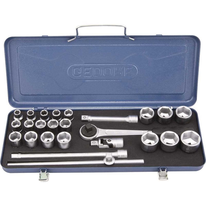 Jogo de soquetes sextavados encaixe 1/2", 10 mm a 32 mm, com 26 peças, 19KMU