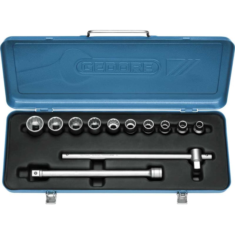 Jogo de soquetes estriados unit drive e acessórios, encaixe de 1/2", 12 peças, 10 mm a 22 mm, D19NM