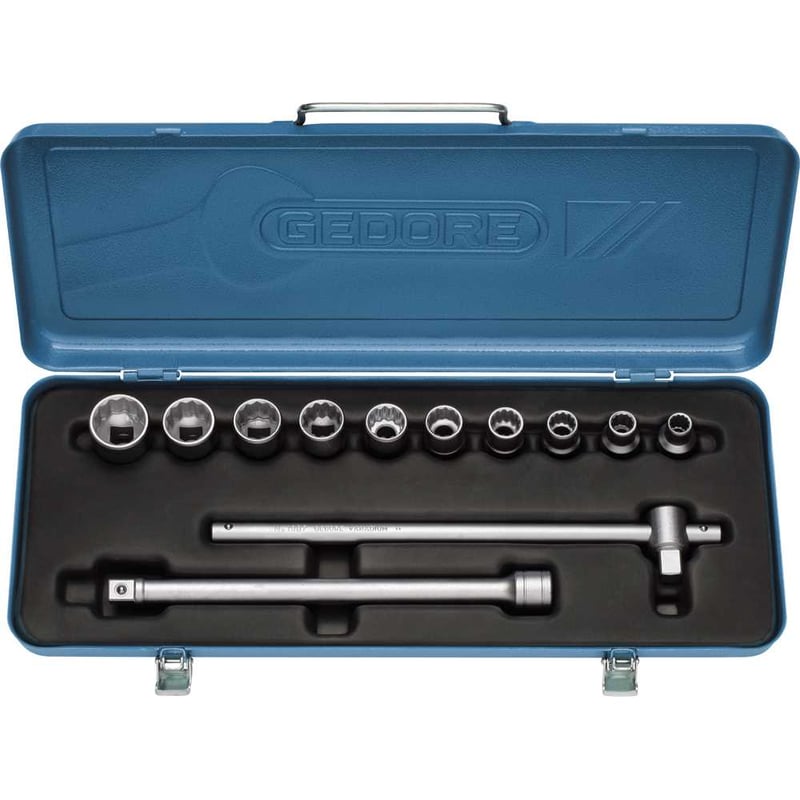 Jogo de soquetes estriados unit drive e acessórios, encaixe de 1/2", 12 peças, 3/8" a 1", D19NP