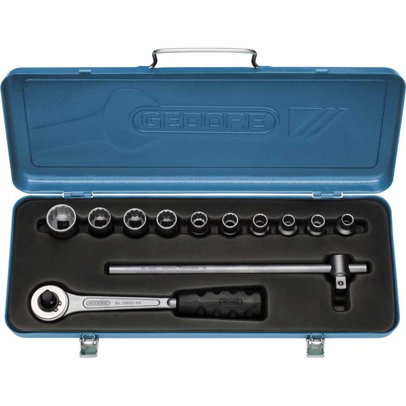 Jogo de soquetes estriados unit drive e acessórios, encaixe de 1/2", 12 peças, 10 mm a 22 mm, D19LMZ