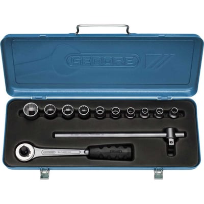 Jogo de soquetes estriados unit drive e acessórios, encaixe de 1/2", 12 peças, 3/8" a 1" , D19LPZ