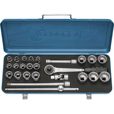 Jogo de soquetes estriados unit drive e acessórios, encaixe de 1/2", 25 peças, 1/4" a 1.1/4", D19KPU