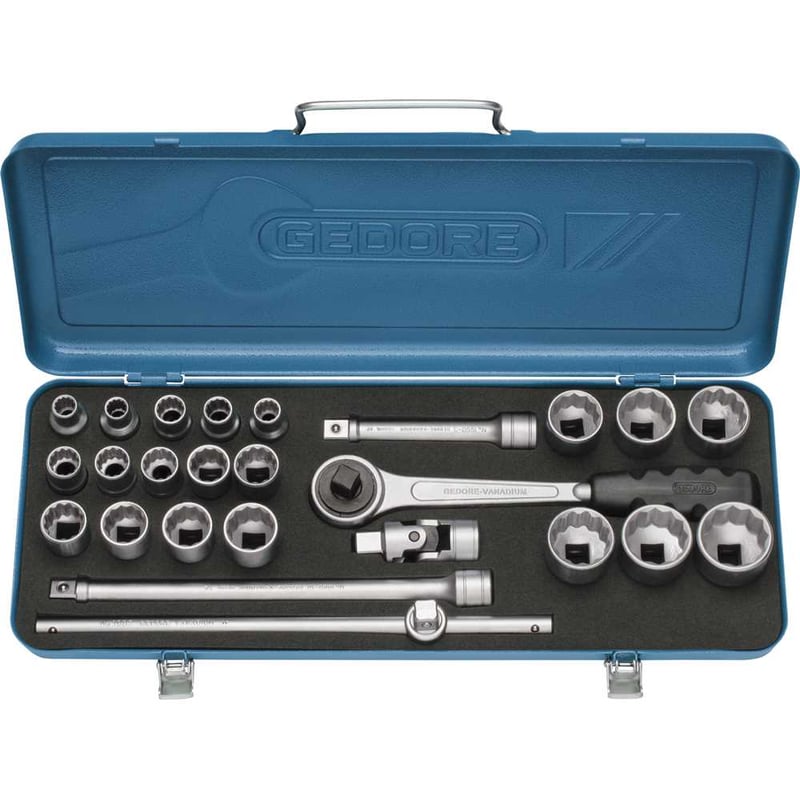 Jogo de soquetes estriados unit drive e acessórios, encaixe de 1/2", 25 peças, 1/4" a 1.1/4", D19KPU