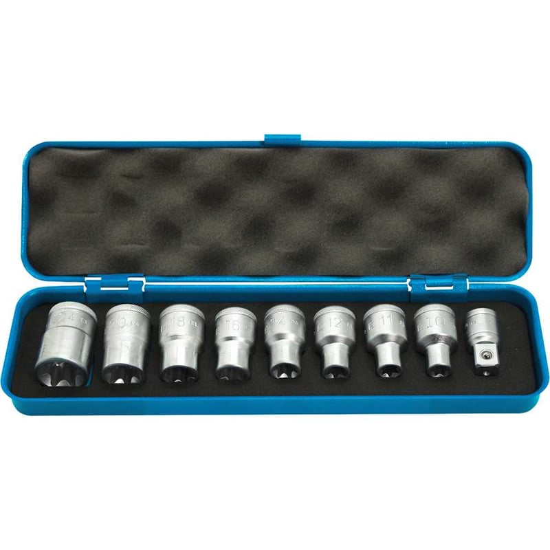 Jogo de soquetes hexalobular, encaixe de 1/2", 9 peças, 015644