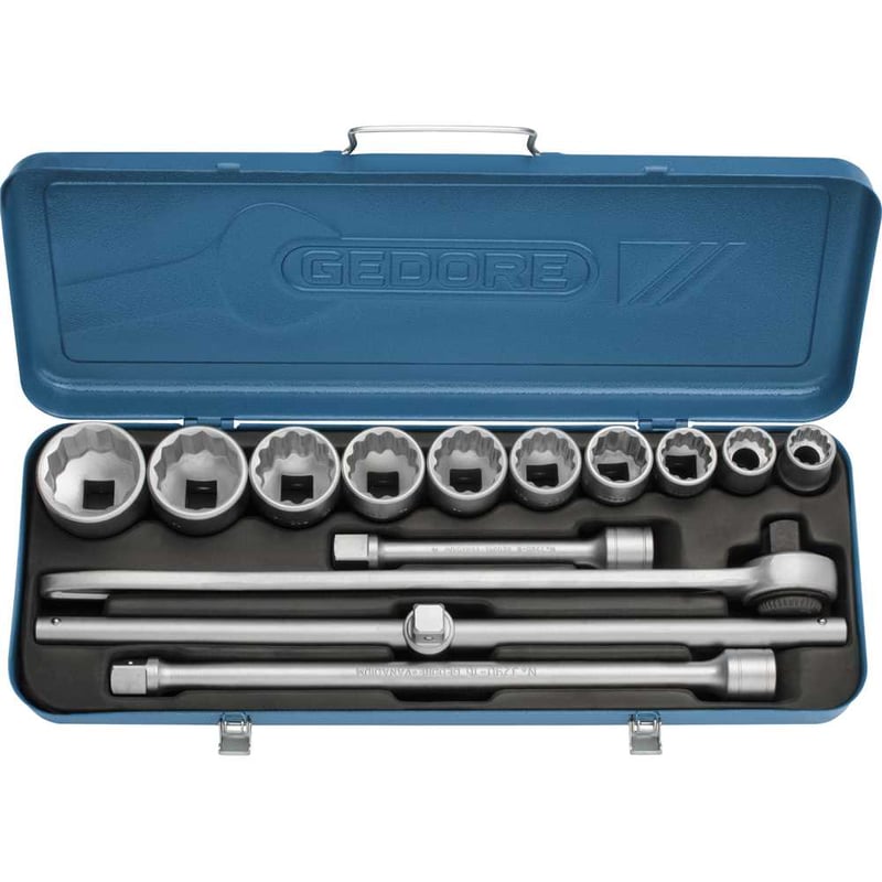 Jogo de soquetes estriados unit drive e acessórios, encaixe de 3/4", 14 peças, 22 mm a 50 mm, D32EMU