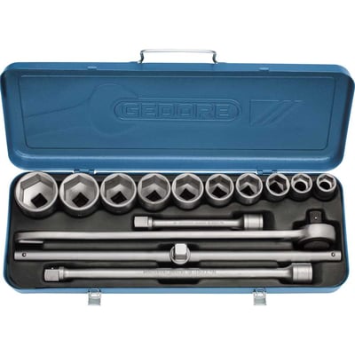 Jogo de soquetes sextavados e acessórios, encaixe de 3/4", 14 peças, 22 mm a 50 mm, 32EMU