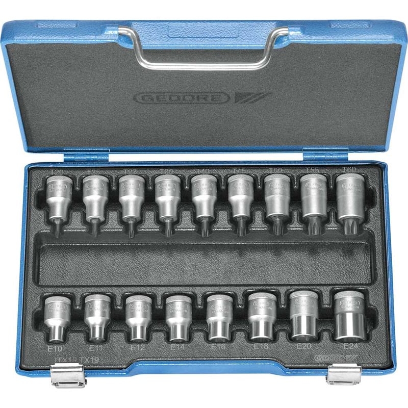Jogo de soquetes hexalobular, encaixe de 1/2", 17 peças, 024795