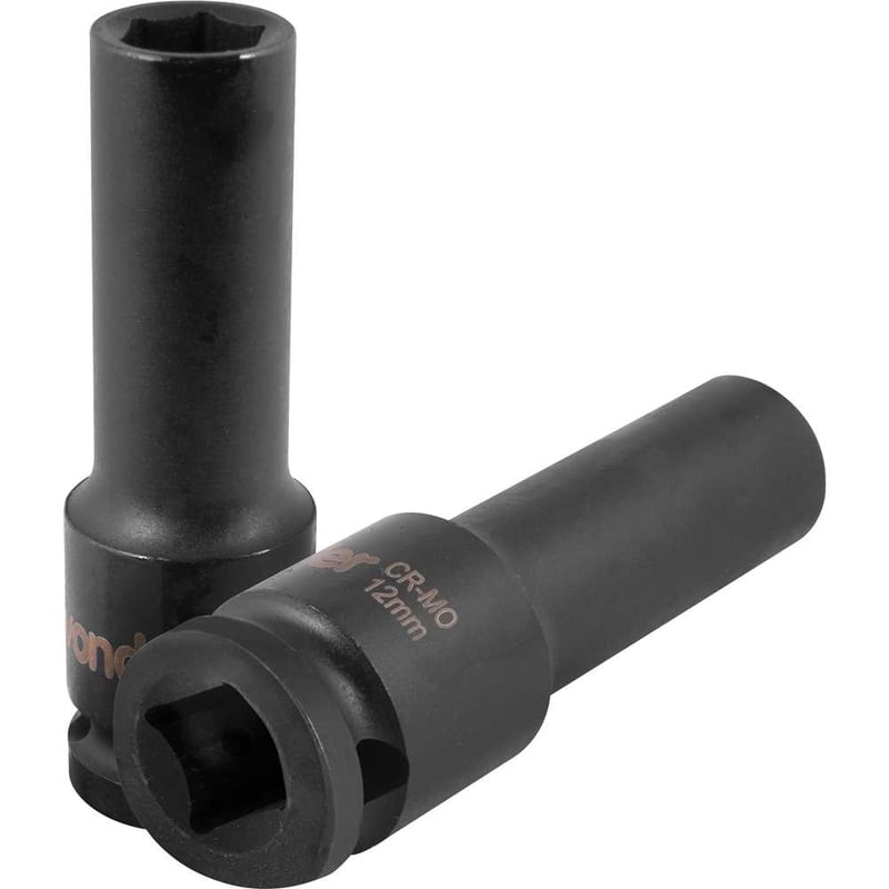 Soquete sextavado longo de impacto, 12 mm, encaixe de 1/2"