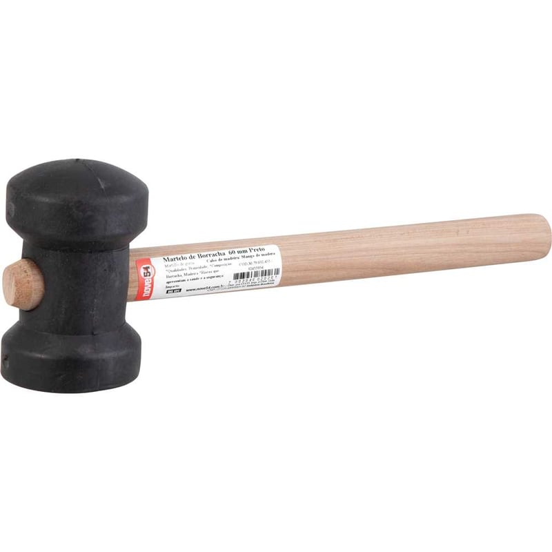 Martelo de borracha 60 mm, cabo em madeira, preto