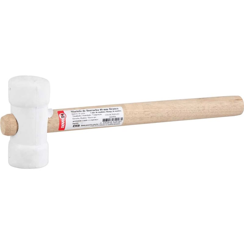 Martelo de borracha 40 mm, cabo em madeira, para azulejista, branco