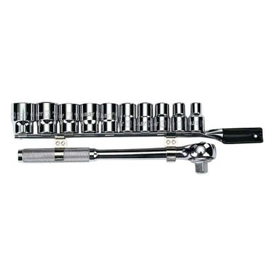 Jogo de soquetes estriados com encaixe de 1/2", 10,0 mm a 19,0 mm, com 11 peças, 86-734