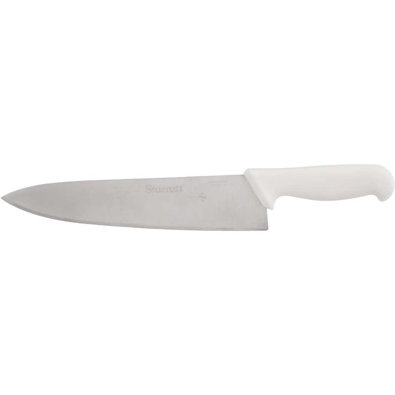 Faca para carne, refile de mesa 10", lâmina triangular larga em aço inox, cabo branco, BKW301-10