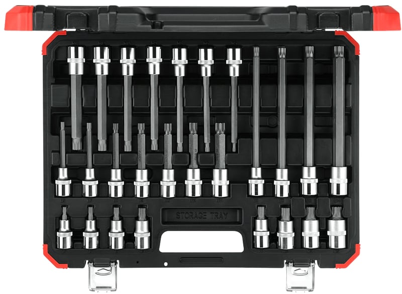 Jogo de soquetes multidentados, encaixe de 1/2", com 26 peças, M5 a M16, R68003026