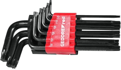 Jogo de chaves hexalobular, T10 a T50, tipo L, com 9 peças, R36405009
