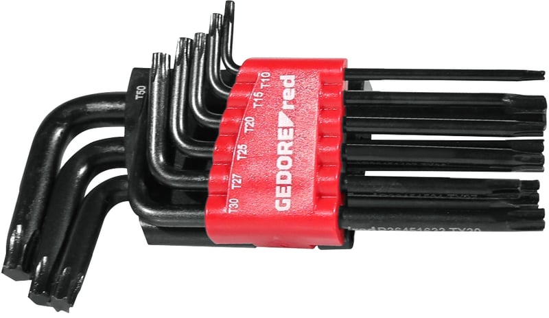 Jogo de chaves hexalobular, T10 a T50, tipo L, com 9 peças, R36405009