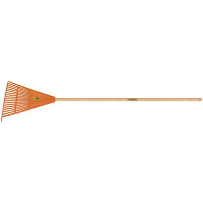 Vassoura plástica para jardim com 22 dentes, cabo em madeira 120 cm, laranja, 77850781