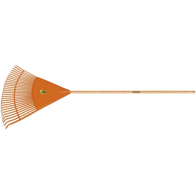 Vassoura plástica para jardim com 30 dentes, cabo em madeira 120 cm, laranja, 77850781
