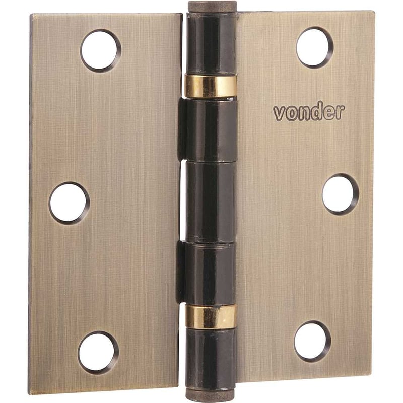 Dobradiça 3" com anel rolamento, latonada, com 3 peças