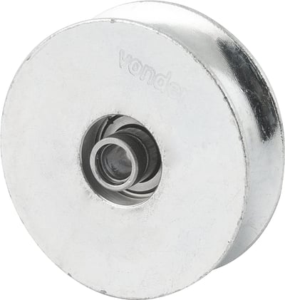 Roldana para portão 2.1/2", tipo U, aço zincado, com rolamento e bucha