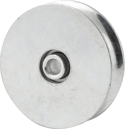 Roldana para portão 3", tipo U, aço zincado, com rolamento e bucha