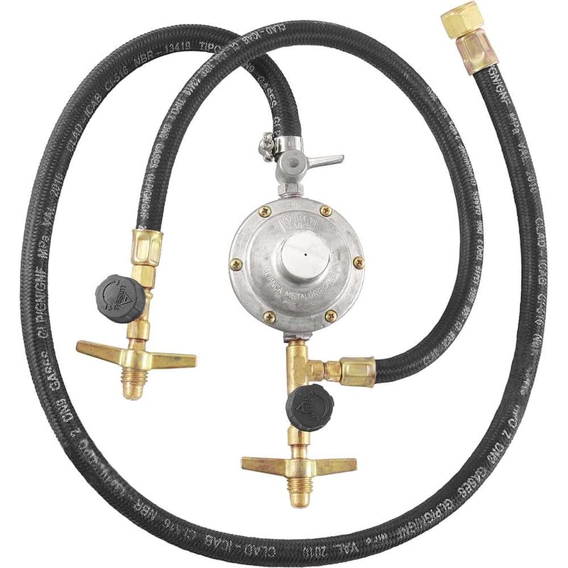 Regulador de gás parafusado semi-industrial, vazão de 5 kg/h, kit 2P13 com mangueiras de 50 cm e de 1 m, sem manômetro, 76506/38, ALIANÇA