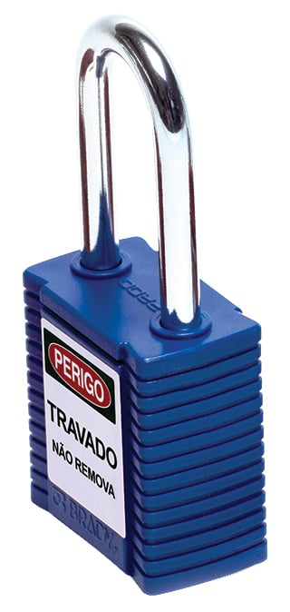 Cadeado corpo revestido em plástico, azul, haste em aço 4,7 cm altura